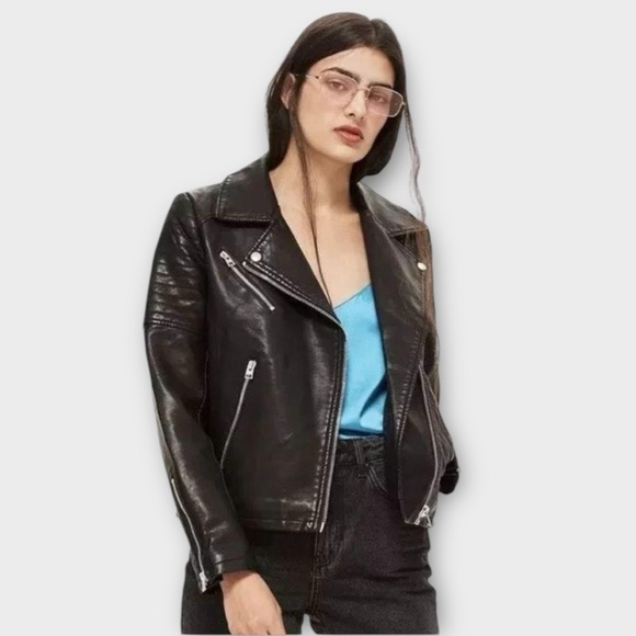 Topshop Rosa Biker Jacket Black Size 10 - Picture 5 of 15